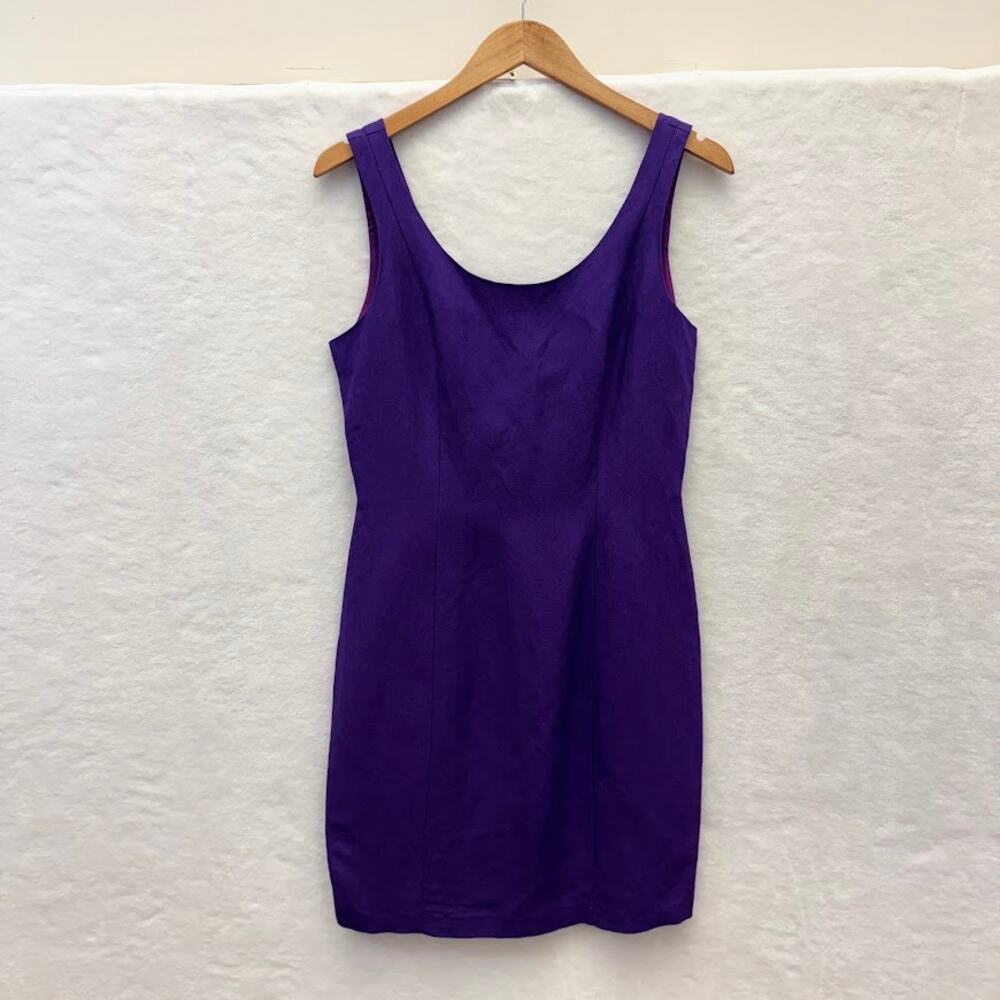 Vintage New York Studio Sleeveless Purple Linen Back Slit Sheath Dress Size 8